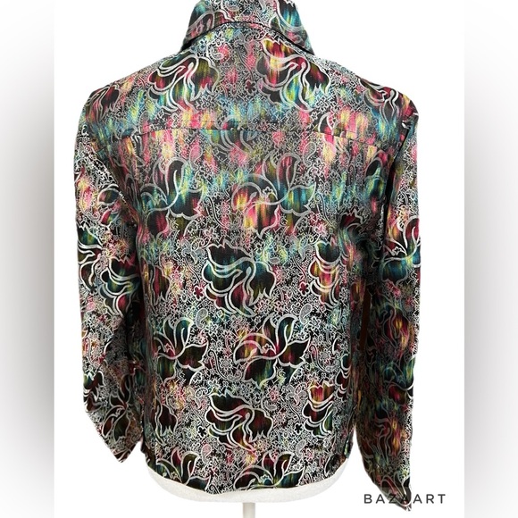 🔥🔥Chico's Blazer Floral Silver Metallic Rayon Silk Blend Size 1 Small - Picture 3 of 5